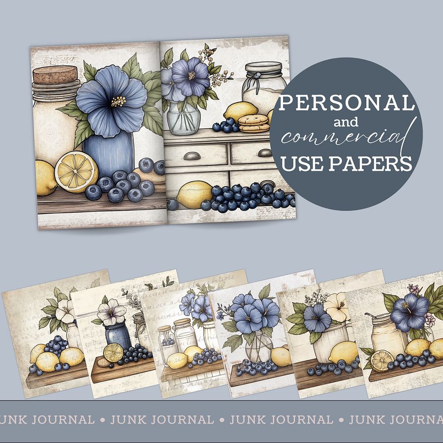 Blueberry Lemon Hibiscus - Digital Papers V9- Commercial Use product image (2)