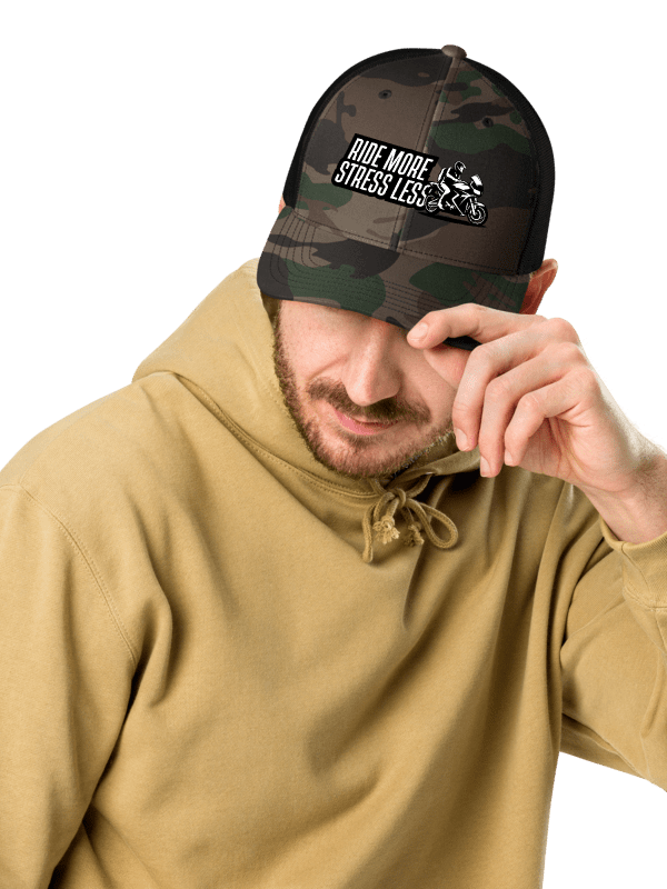 Stress Less Camo Trucker Hat | Ride more stress less product image (2)