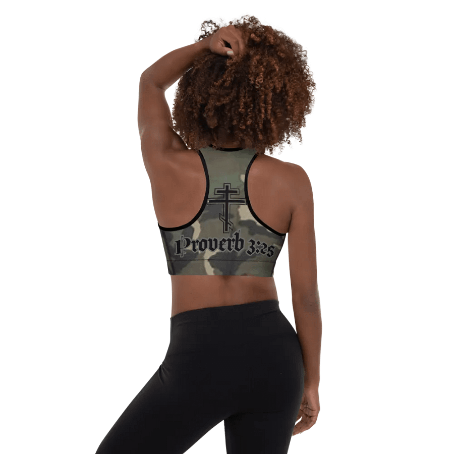Faithful Camo: Proverb 3:25 Padded Sports Bra - Woodland product image (5)