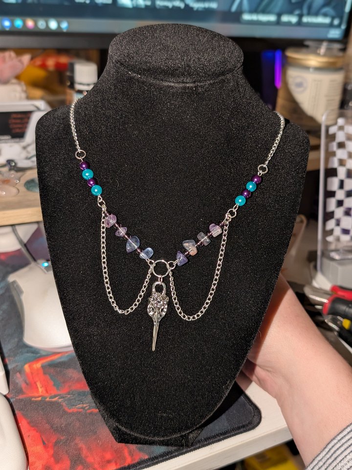 Crystal Necklace with Raven Skull Charm! product image (1)