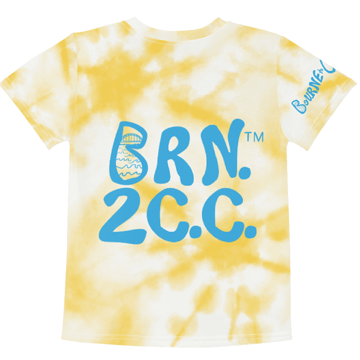 Boys' | Kids T-Shirt | BOURNE to Cape Cod™ | Vibrant Coastal Tee for Kids | Blue Logo on Yellow Tie-Dye product image (2)