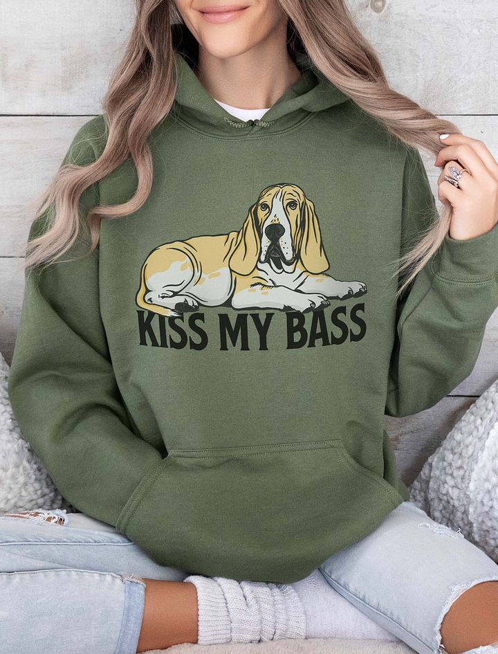 Kiss My Bass Hooded Sweatshirt | Funny Hoodie for Basset Hound(Lemon) Owners product image (10)