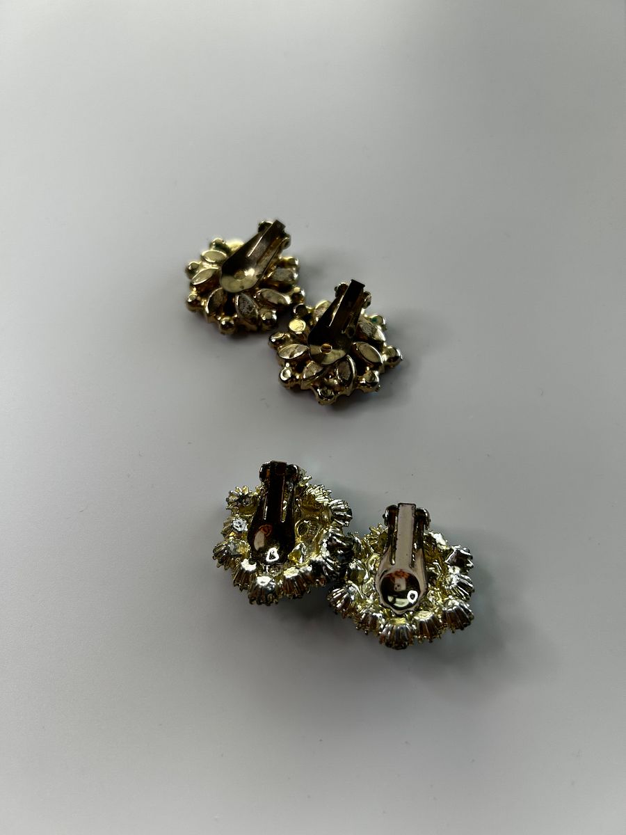 Vintage AB Crystals Clip On Earrings Lot of 2 product image (6)