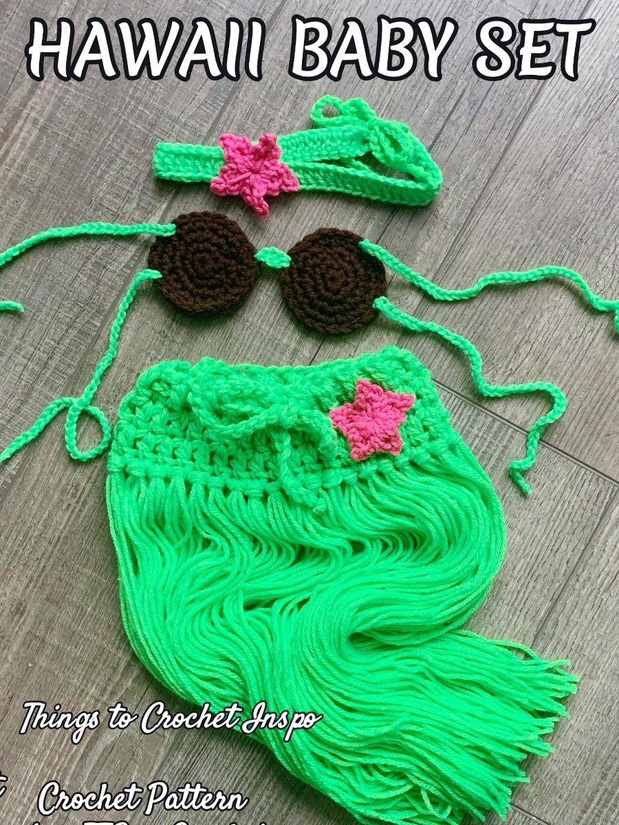 Hula Dancer Set Crochet Pattern Hawaiian Baby Photo Prop Outfit Grass Skirt Coconut Bra Hawaii Party Costume product image (6)