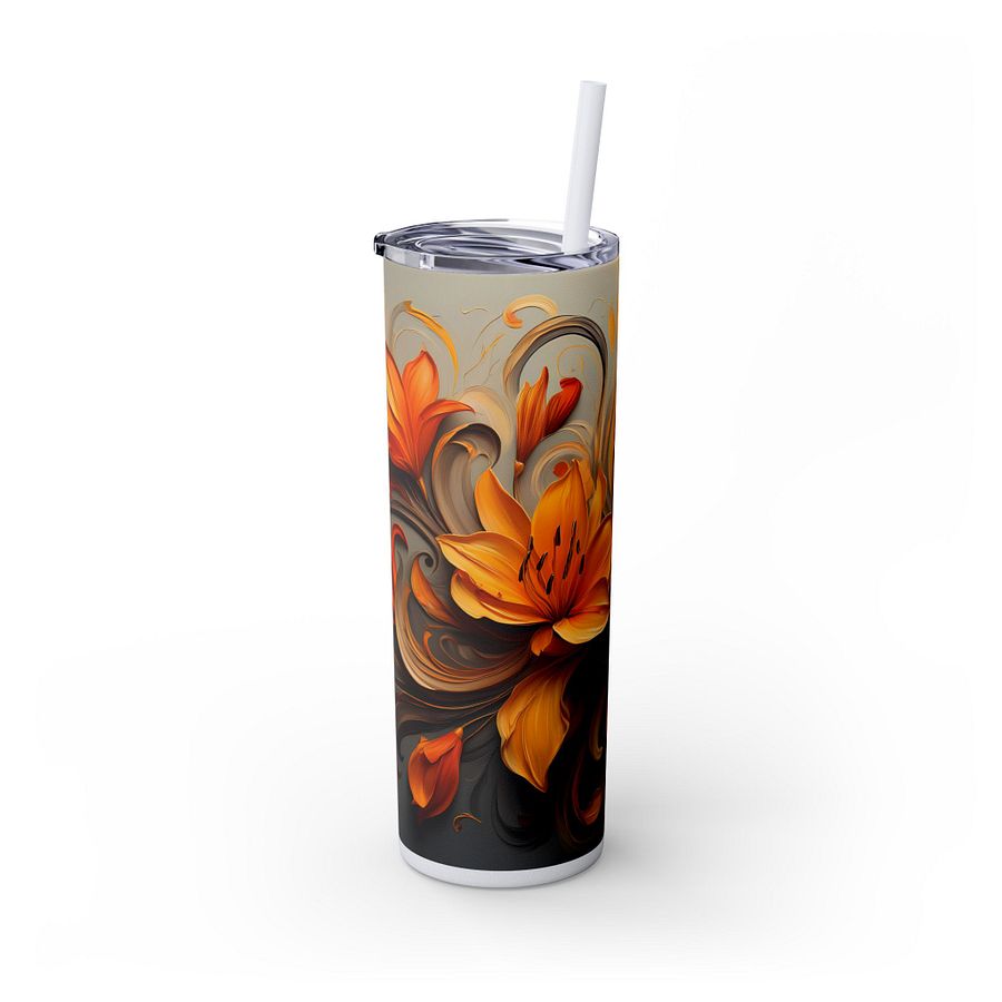 Golden Orange Floral Tumbler Wrap PNG for 20oz Skinny | 9.3x8.2 Fall Sublimation | Instant Download | Autumn Gift Idea product image (6)