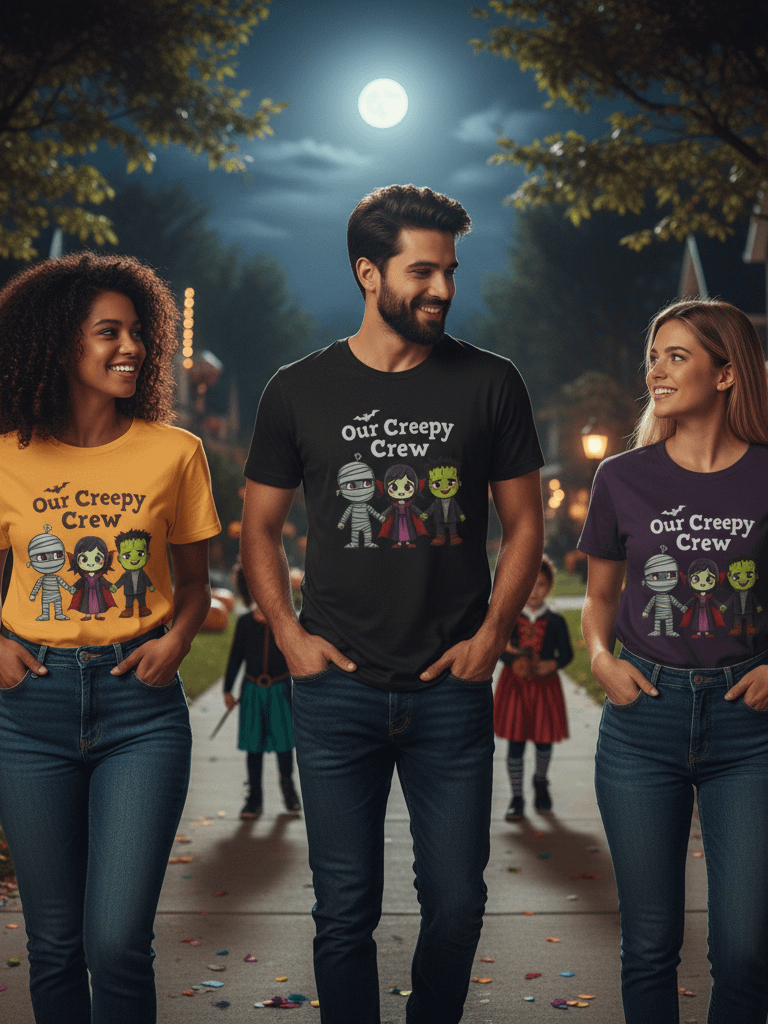 Creepy Crew Halloween T-Shirt | Cute Monster Characters Tee | Spooky Mummy Vampire Frankenstein Shirt product image (1)