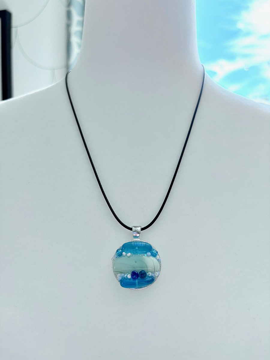 MFD-00205 | Coastal Calm Horizon Pendant Necklace | Handmade Glass Art Jewelry | Monique Faella Designs™ product image (3)