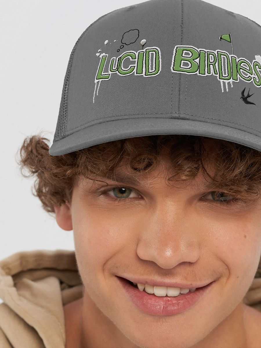 Lucid Birdies Streetwear Logo Trucker Hat-Charcoal-Black mesh product image (8)