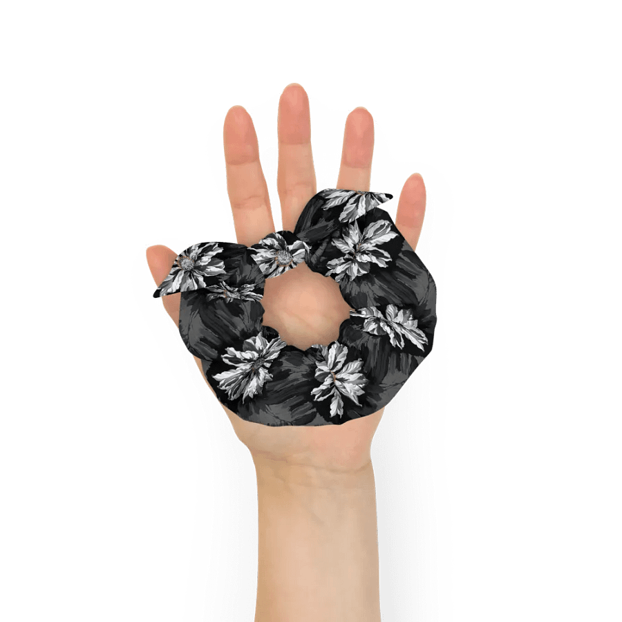 Hair Scrunchie - Painted Gray Flowers on a Black Background product image (6)