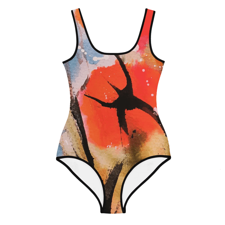 orginal painting printed on swimsuit, watercolour poppies, abstract product image (1)