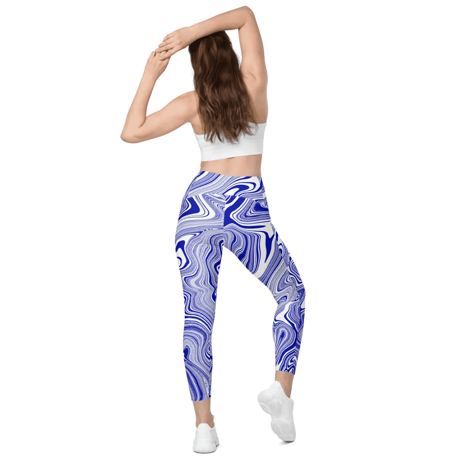 Leggings with Pockets - Blue and White Liquid Swirls product image (6)