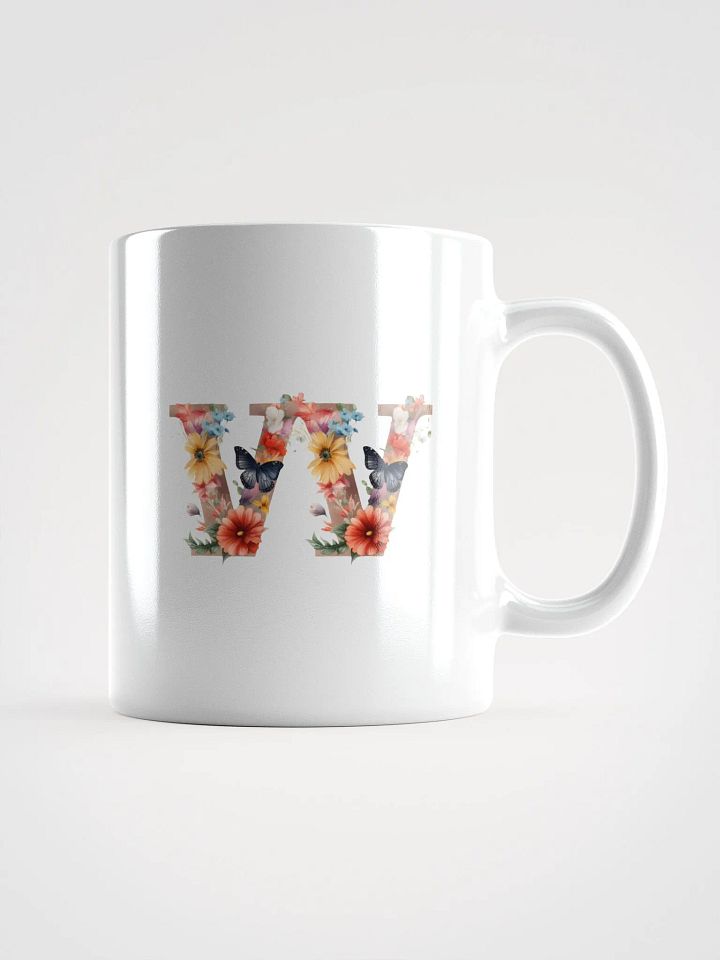 Letter W Monogram Floral Fantasy White Glossy Mug product image (2)