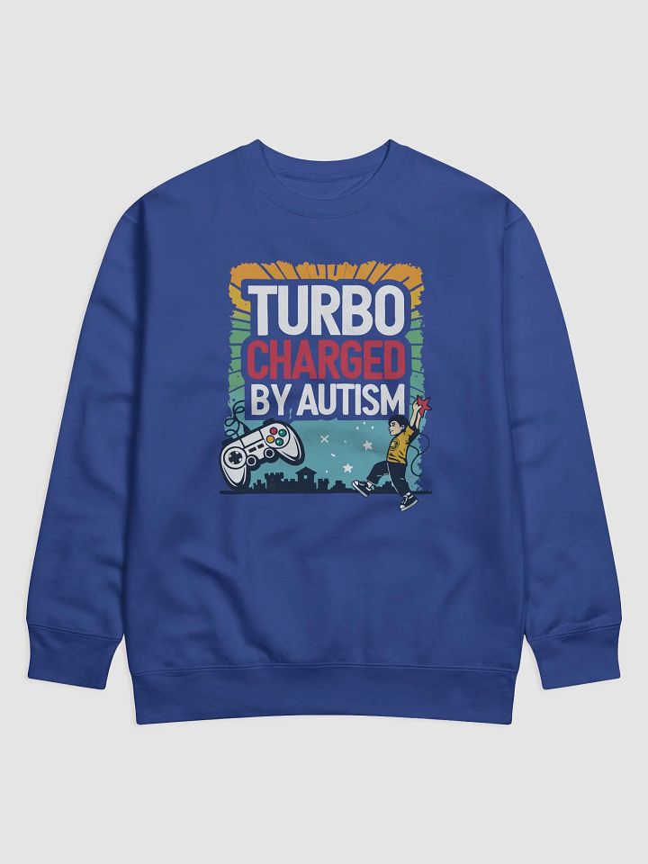 Turbo Charged By Autism Crewneck Sweatshirt | Gaming Autism Awareness Pullover | Retro Gamer Comfort Wear product image (1)