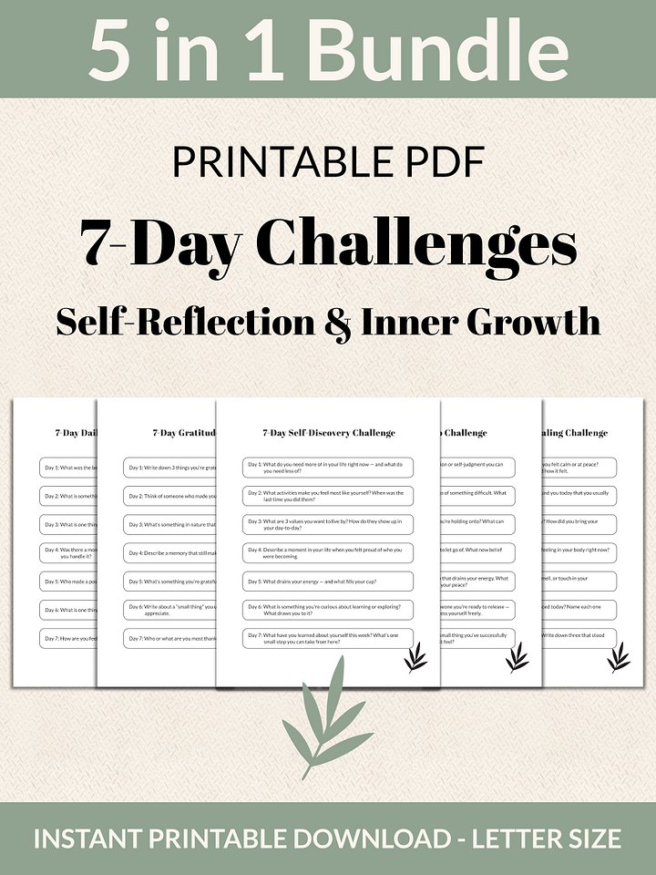 Self-Reflection & Inner Growth Bundle 7-Day Challenges Printable product image (1)
