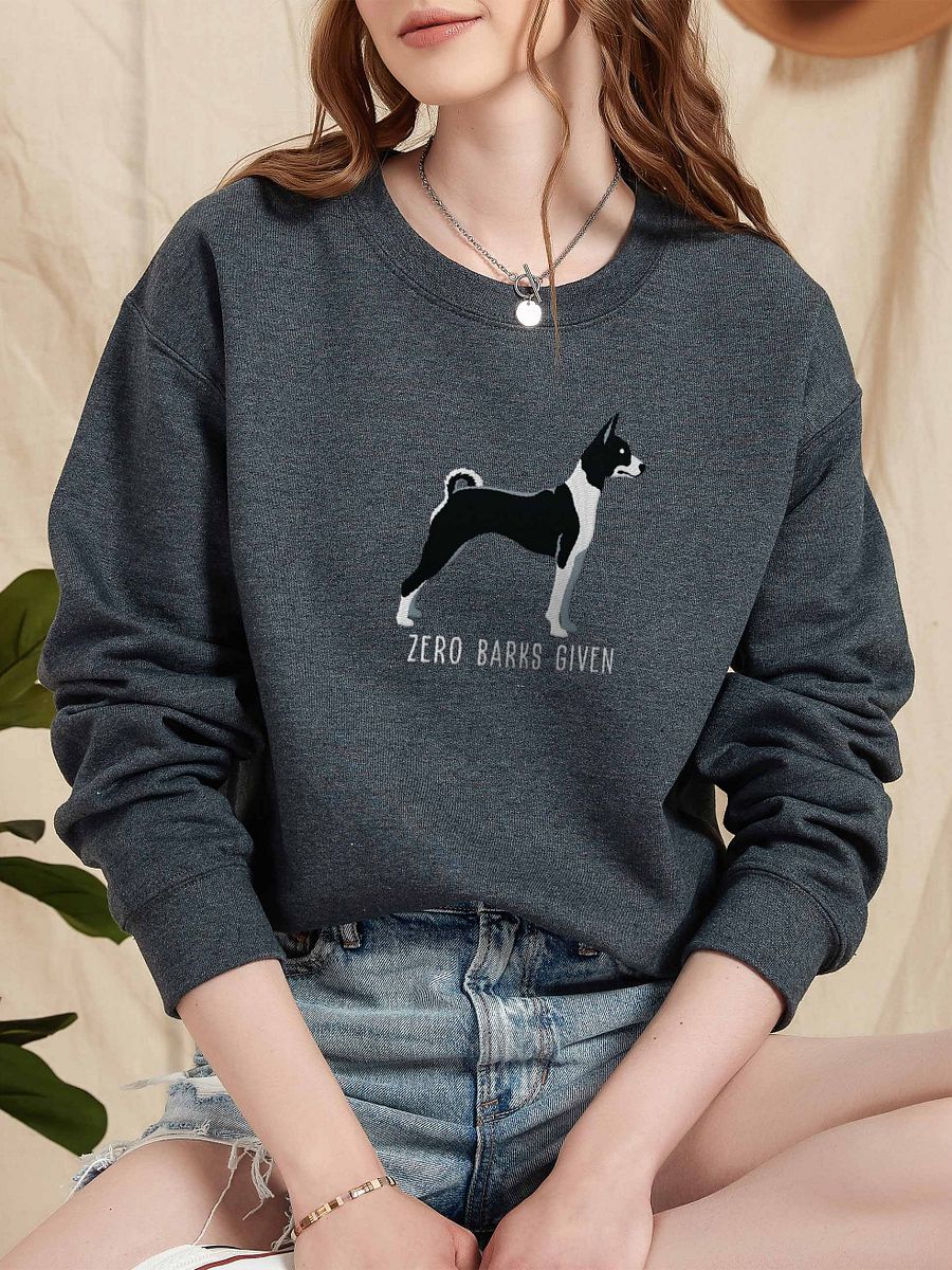Zero Barks Given Sweatshirt (Embroidered) of a Basenji(Black & White) product image (2)