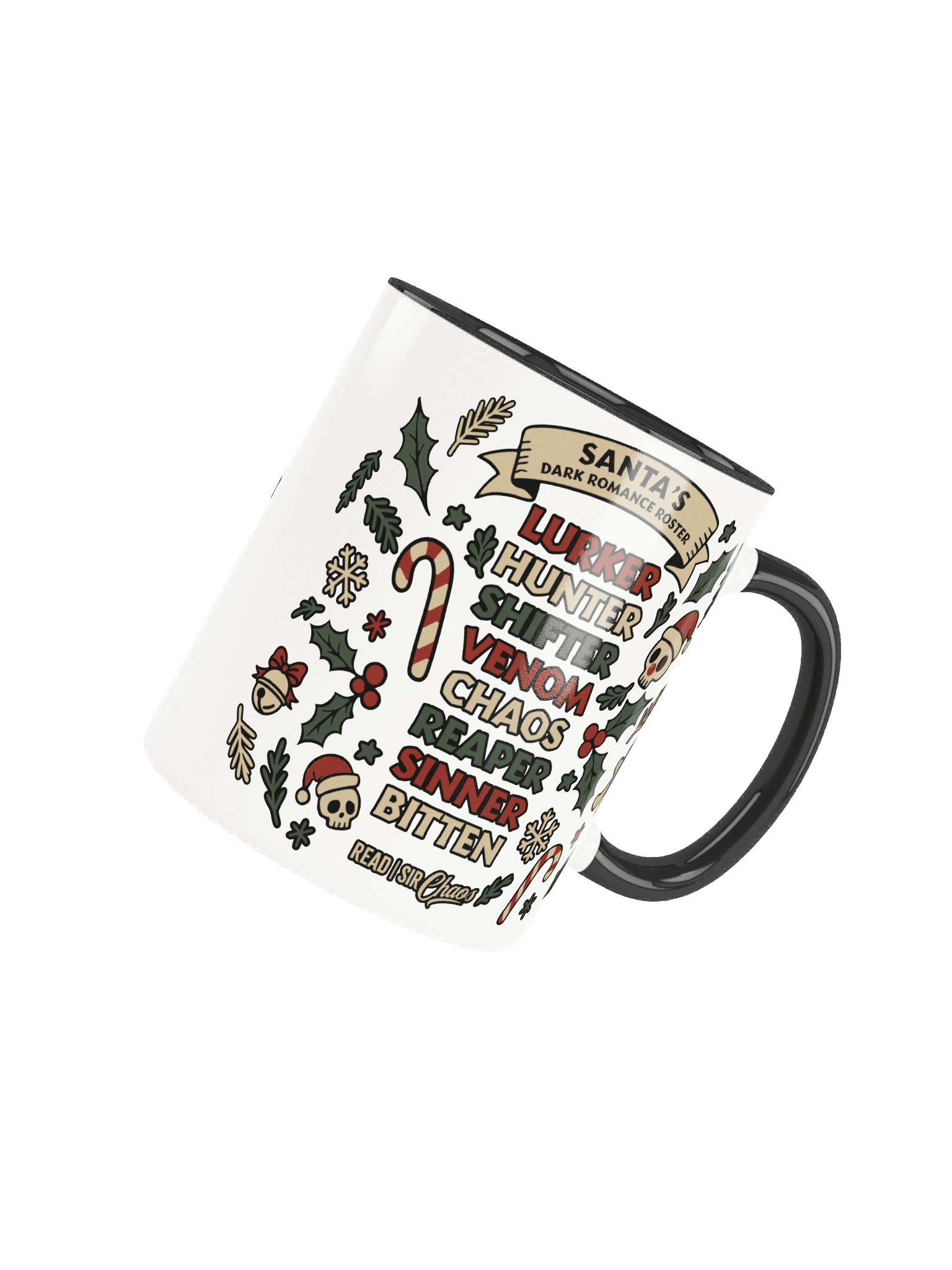 Santa's Dark Romance Roster Black & White Mug product image (7)