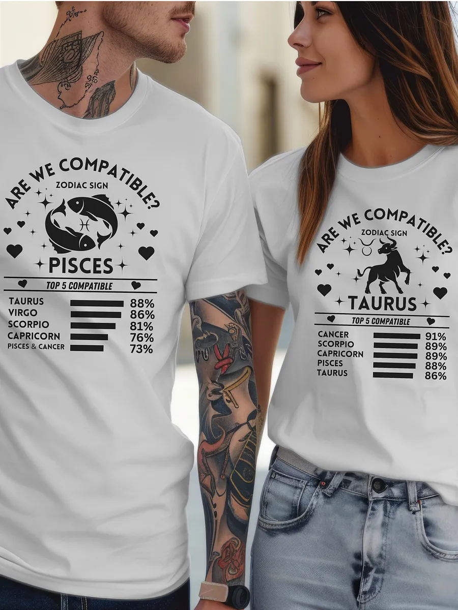 Pisces Zodiac Sign Romantic Compatibility T-Shirt - Bella Canvas 3001 Unisex Staple T-Shirt - Light Colors product image (2)