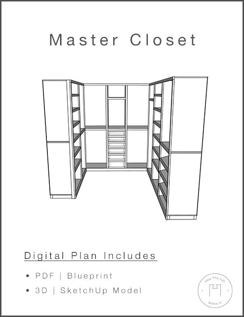 Walk In Master Closet - Woodworking Plans and 3D SketchUp Model product image (1)