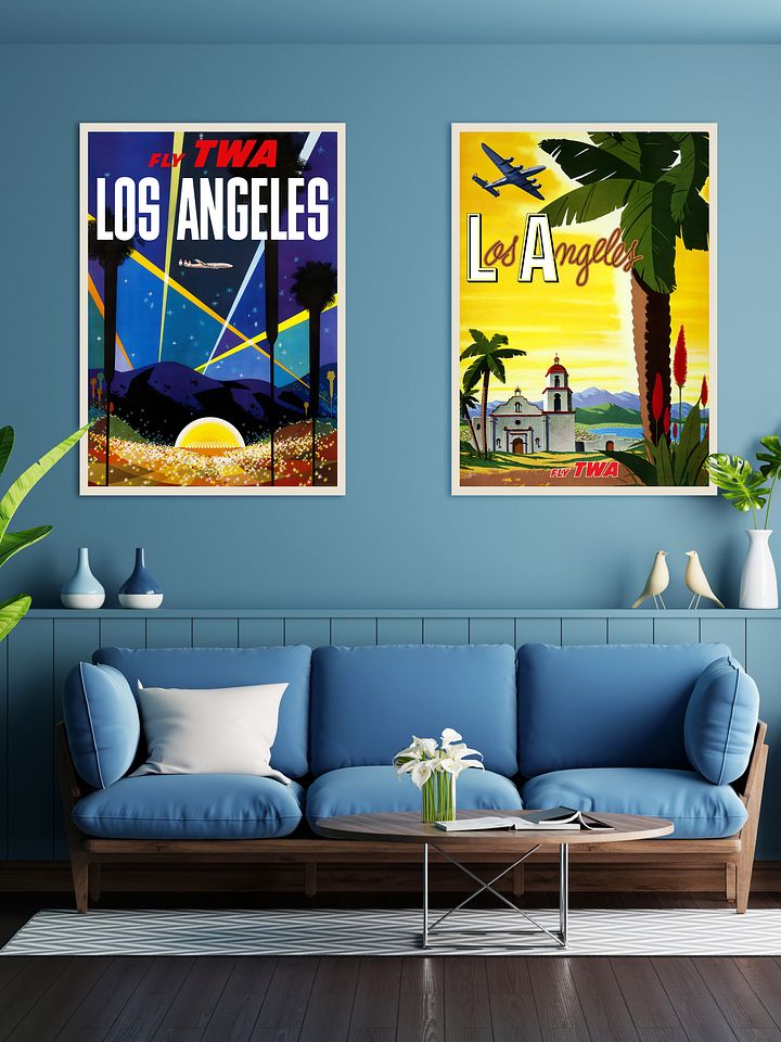 Los Angeles, USA, TWA — retro vintage travel poster, retro travel art, retro travel wall art, beach poster, tropical poster product image (2)