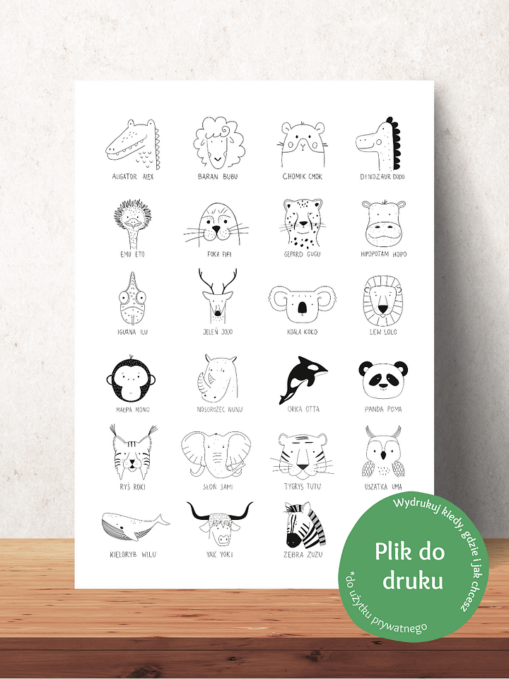 Plakat Zwierzęta A-Z - Plakat z Rysunkami Zwierząt - Plakat Dla Dzieci - Pliki Do Druku product image (1)