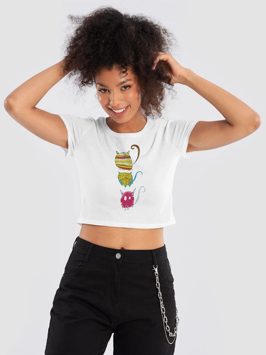 Abstract Vibrant Cats in Three Ladies Cropped Tee product image (1)