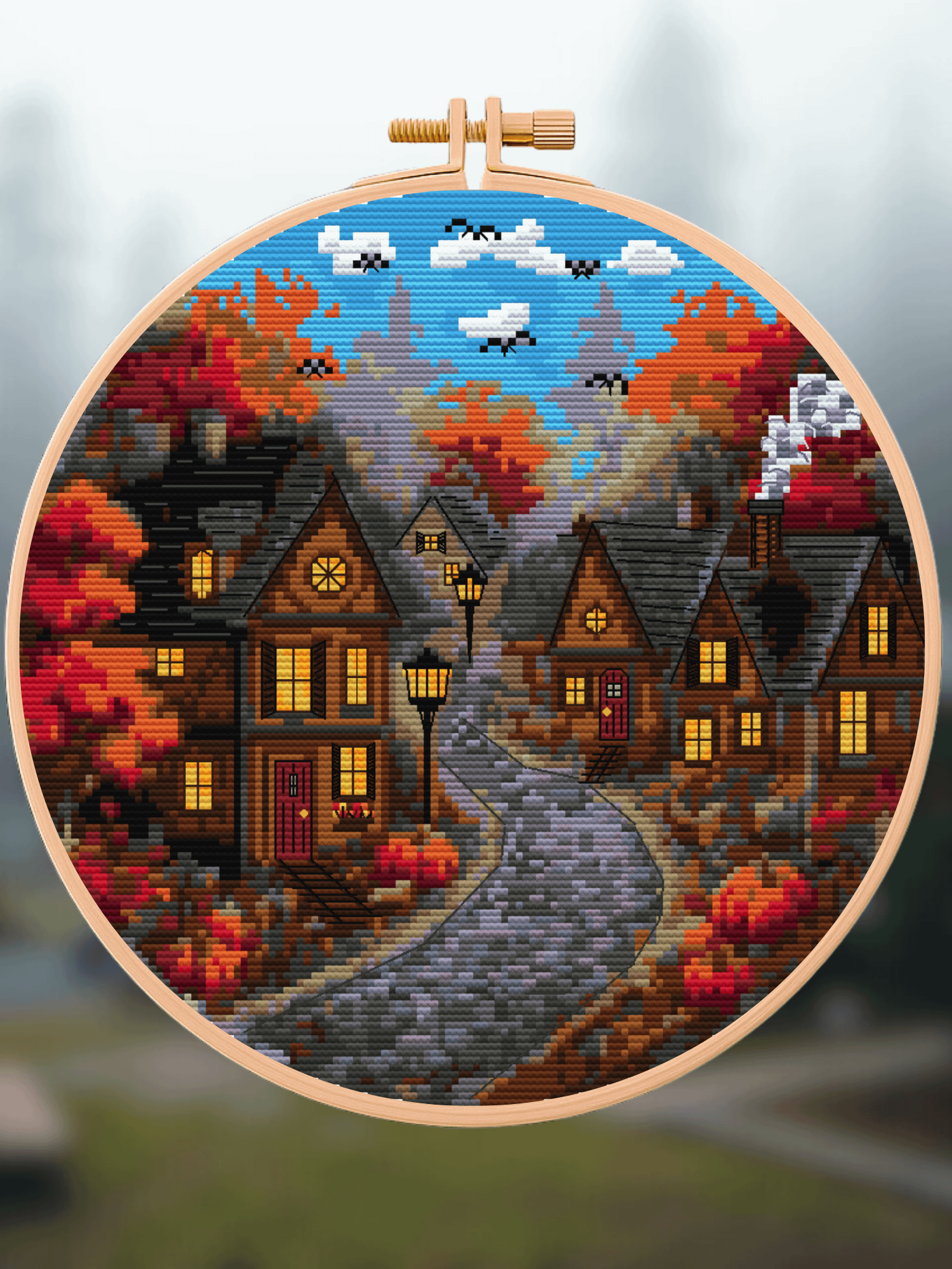 Autumn Village Cross Stitch Pattern product image (1)