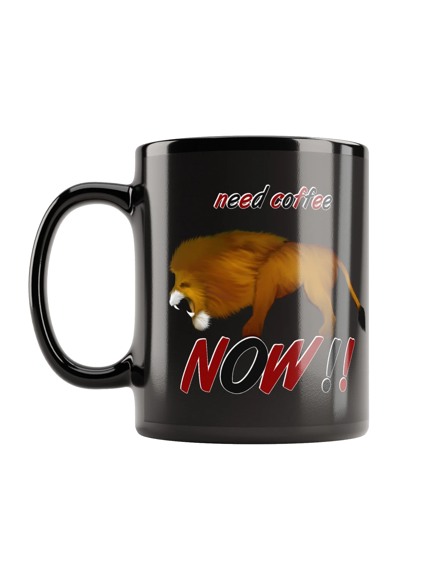 Roaring Lion 'Need Coffee NOW!!' Black Glossy Mug product image (11)