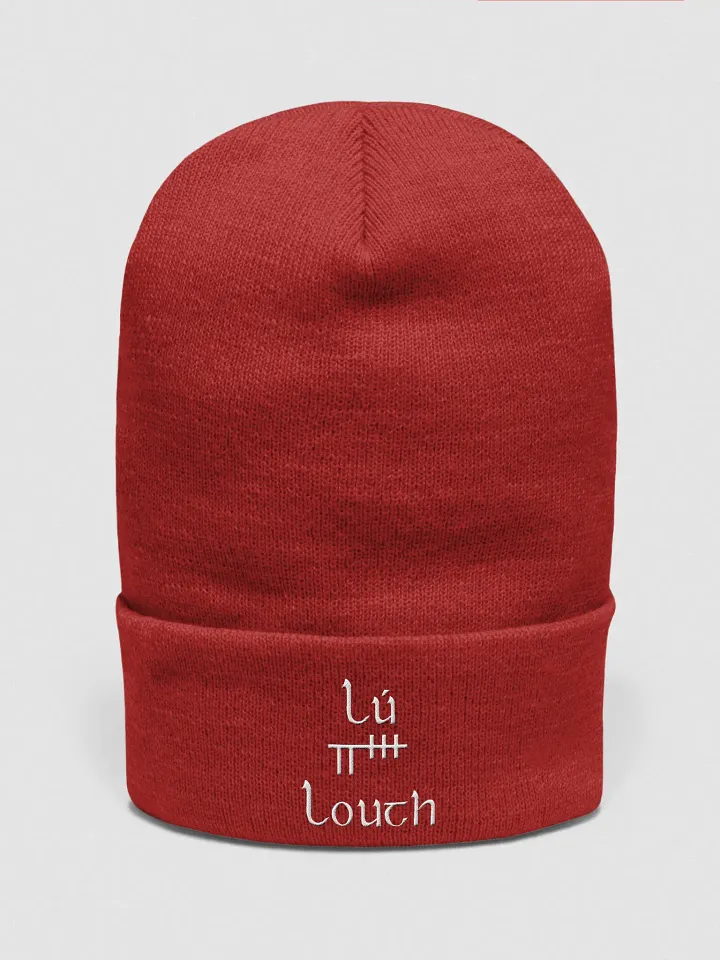Louth/Lú Orthodox style Ogham, Red with white, embroidered Cuffed Beanie product image (1)