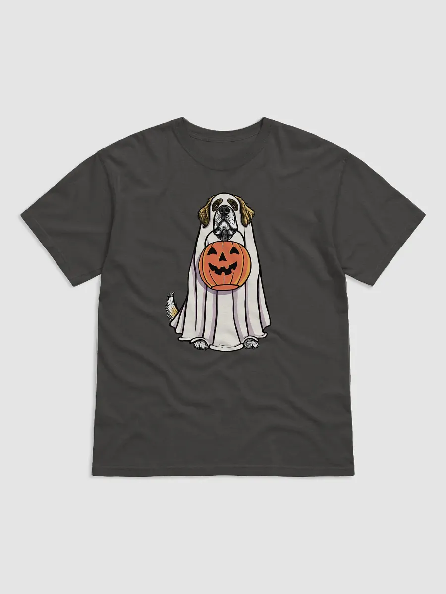 Funny Halloween Saint Bernard(Yellow) T-Shirt | Funny Dog Wearing a Ghost Costume and Holding a Pumpkin Basket product image (17)