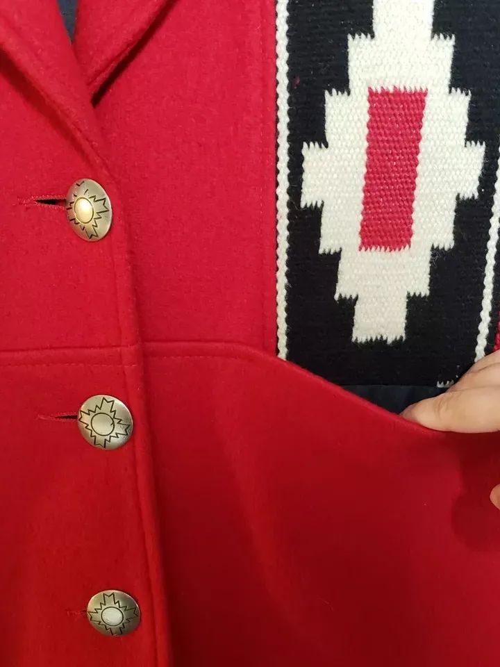 Pioneer Wear Southwestern Coat Womens Size Medium Red Chimayo Blanket Wool Blend product image (5)