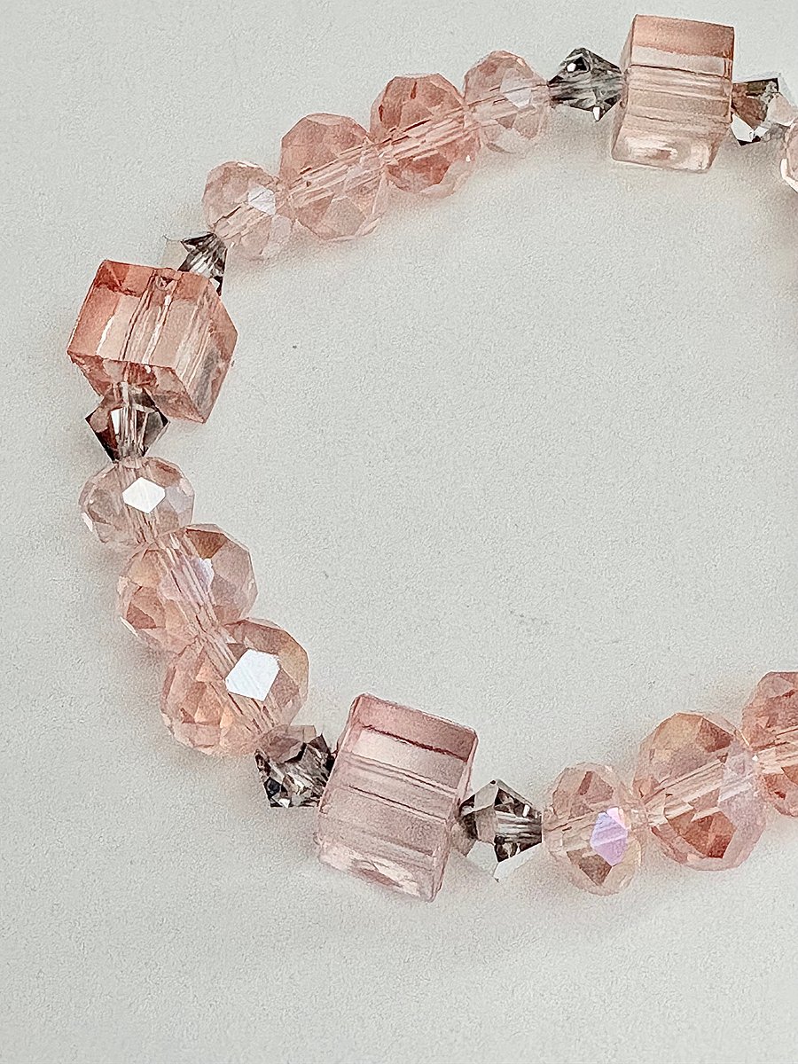 Dusty Rose Elegance | Faceted Glass Bead Bracelet | Handmade 7" Coastal Charm | by Monique Faella Designs™ | MFD-00050 product image (2)