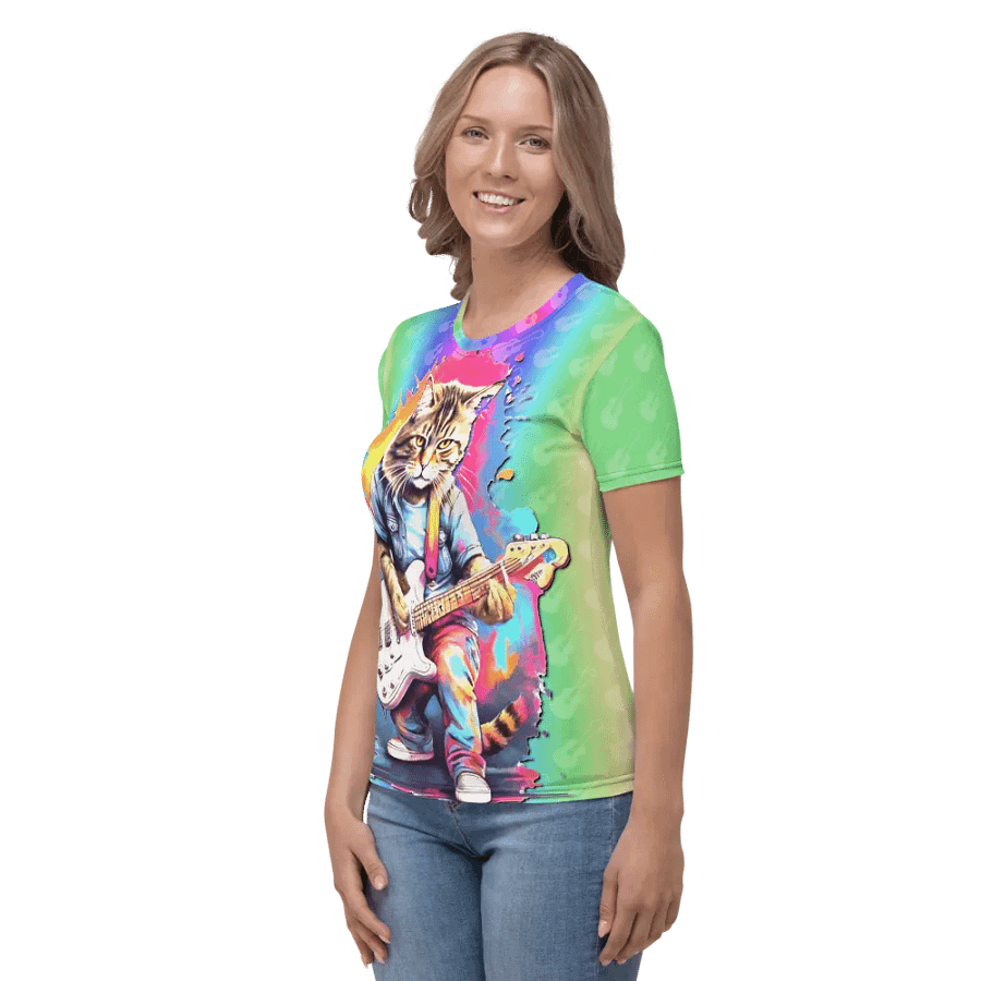 Cool Cat Play Guitar All Over Print T-shirt product image (4)