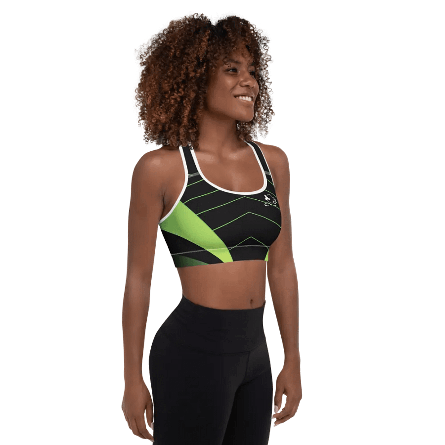 Black and green pattern base All-Over Print Padded Sports Bra. product image (3)