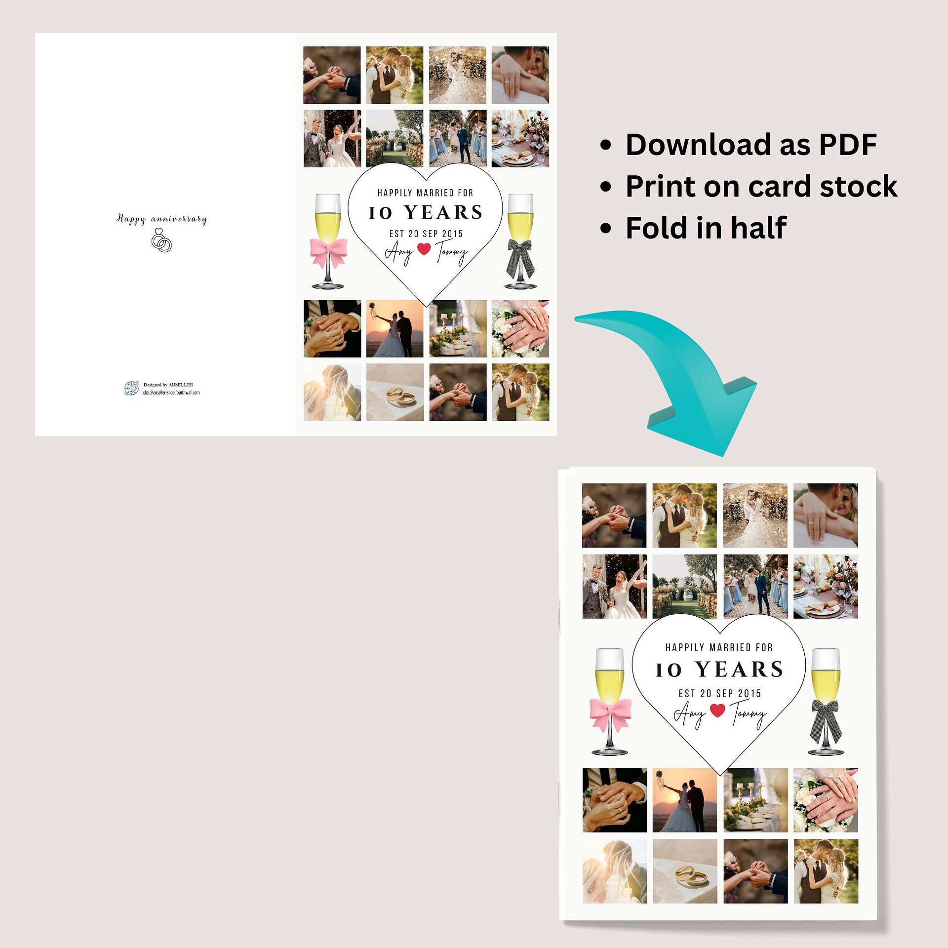 Champagne Glasses With Bow Anniversary Photo Card Template product image (8)