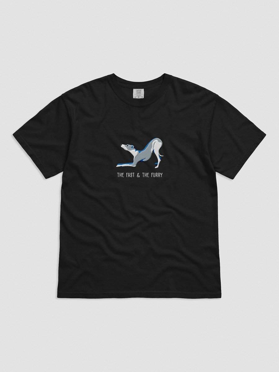 The Fast & The Furry T-Shirt(Embroidered) of an Italian Greyhound(Blue & White) product image (1)