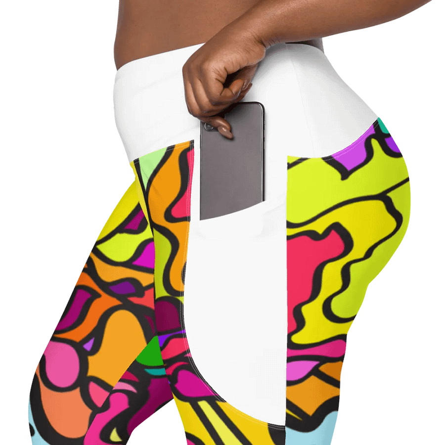 Psychedelic Fusion Crossover Leggings with Pockets - Wave at Sunset product image (4)