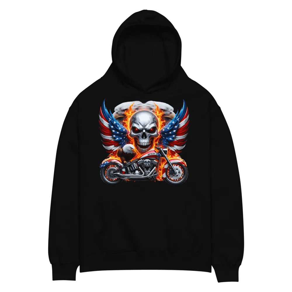 Patriotic Skull & Motorcycle Oversized Hoodie #3 product image (2)