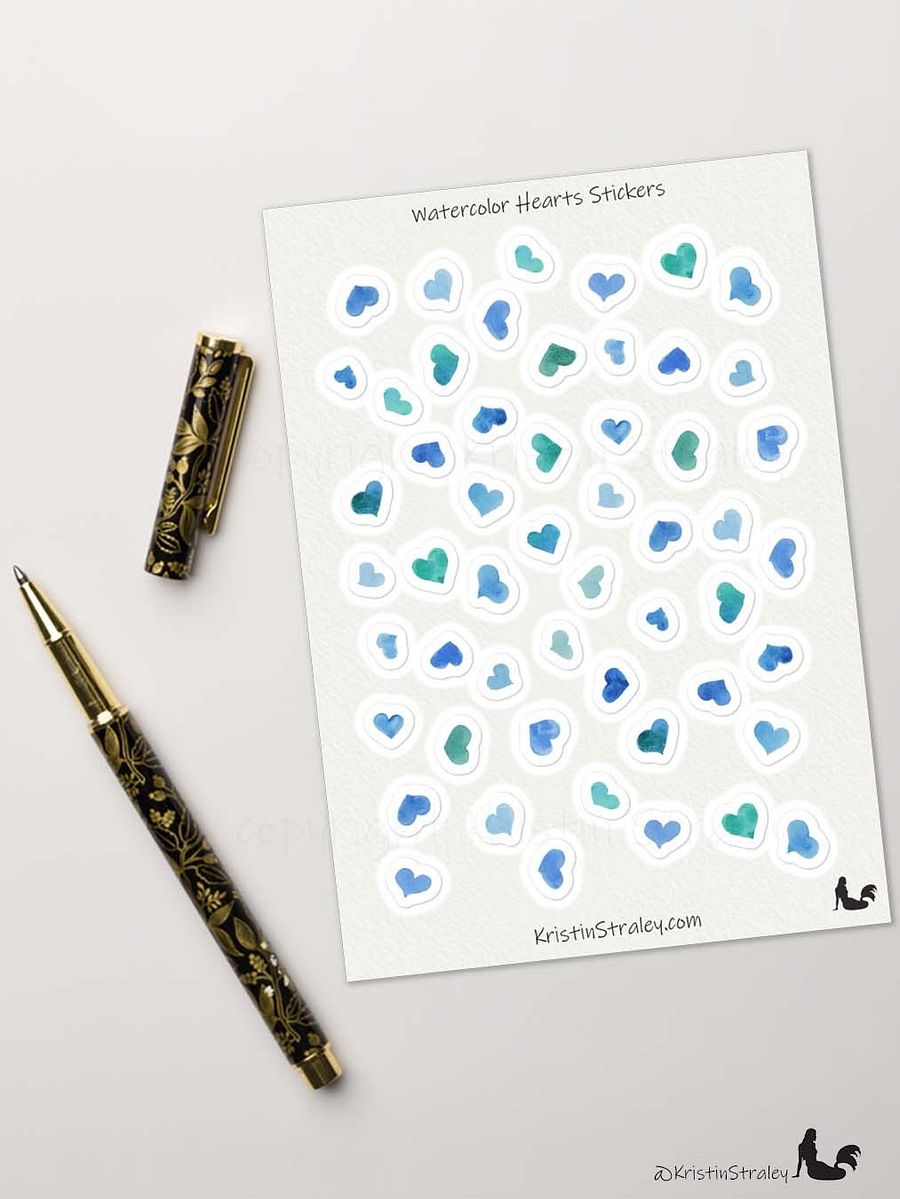 Blue Watercolor Hearts Sticker Sheet product image (5)