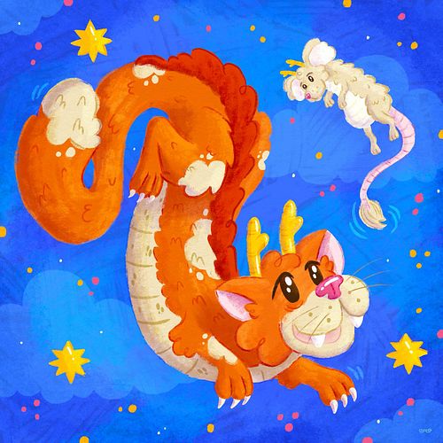 A little game of cat and mouse for this week’s @chaoticdrawalong prompt: cat dragon. 

#chaoticdrawalong #illustration #cat #...
