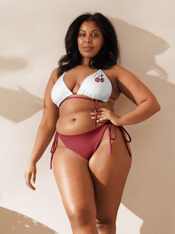 Gingham Cherry Low Rise Cheeky String Bikini With Red Bottoms product image (2)