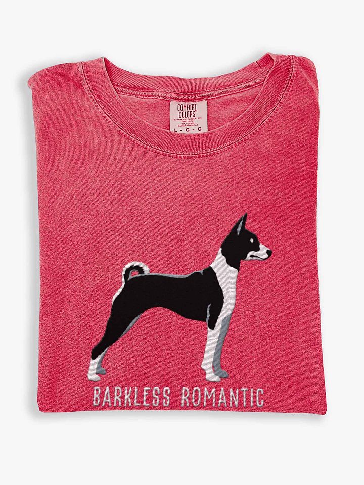 Barkless Romantic T-Shirt(Embroidered) of a Basenji(Black & White) product image (1)