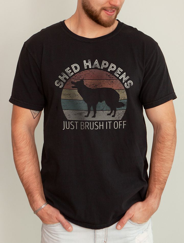 Shed Happens Border Collie Tee | Funny Retro-Vintage Sunset T-Shirt for Border Collie Owners product image (1)