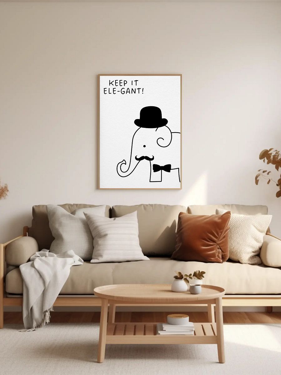Keep It Ele-Gant Elephant Wall Art - Cute Minimalist Animal Print for Kids Room Decor, Fun Black & White Nursery Poster product image (2)