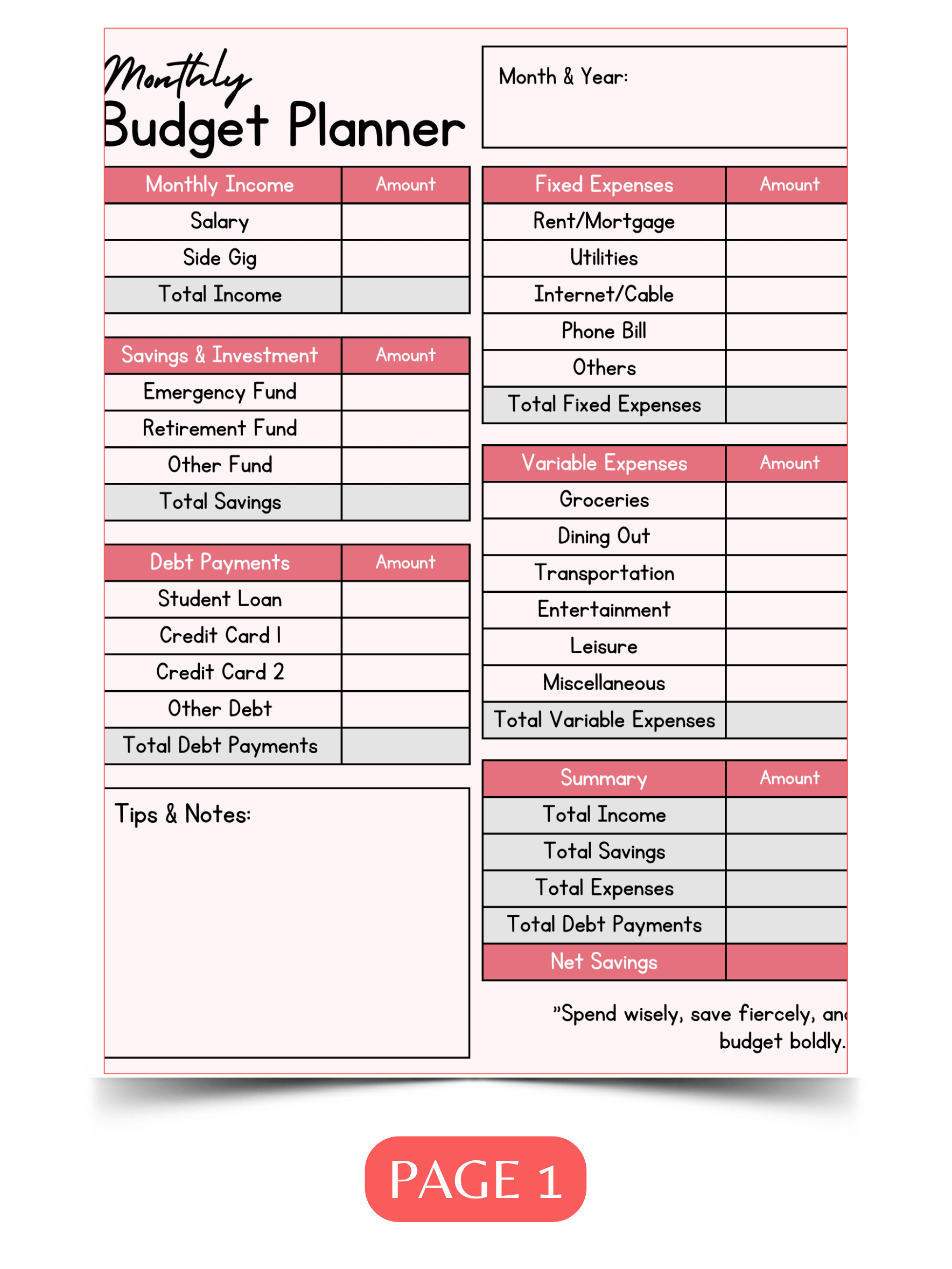 Cute Budgeting Bundle: 2 Monthly Planners + Savings Tracker product image (3)