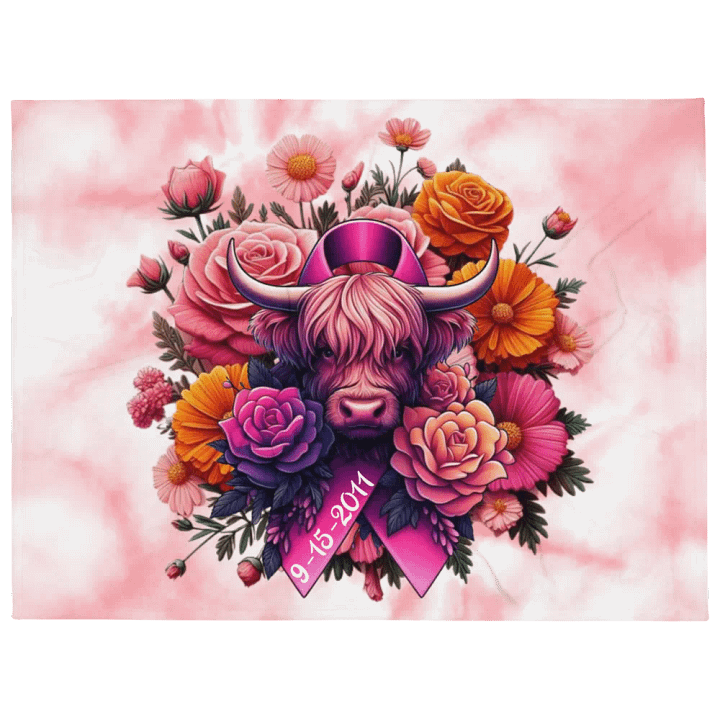 Highland Cow Blooms Breast Cancer Awareness Blanket product image (1)