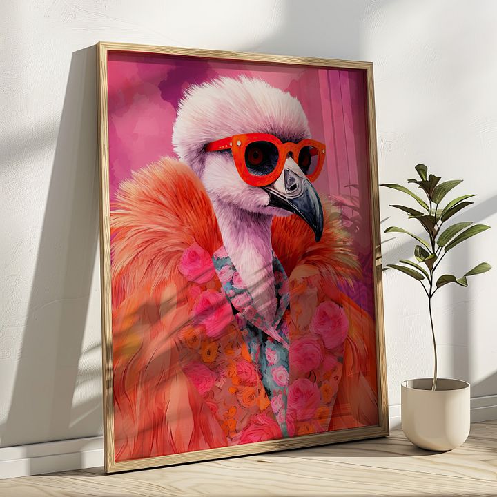 Anthropomorphic Flamingo in Orange Fur Funky Animal Portrait product image (14)