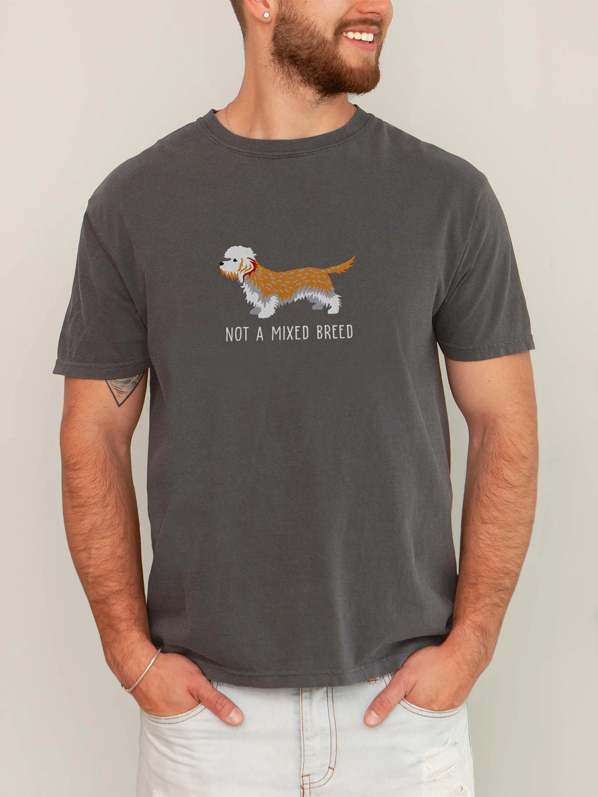 Not a Mixed Breed T-Shirt(Embroidered) of a Dandie Dinmont Terrier(Mustard) product image (2)