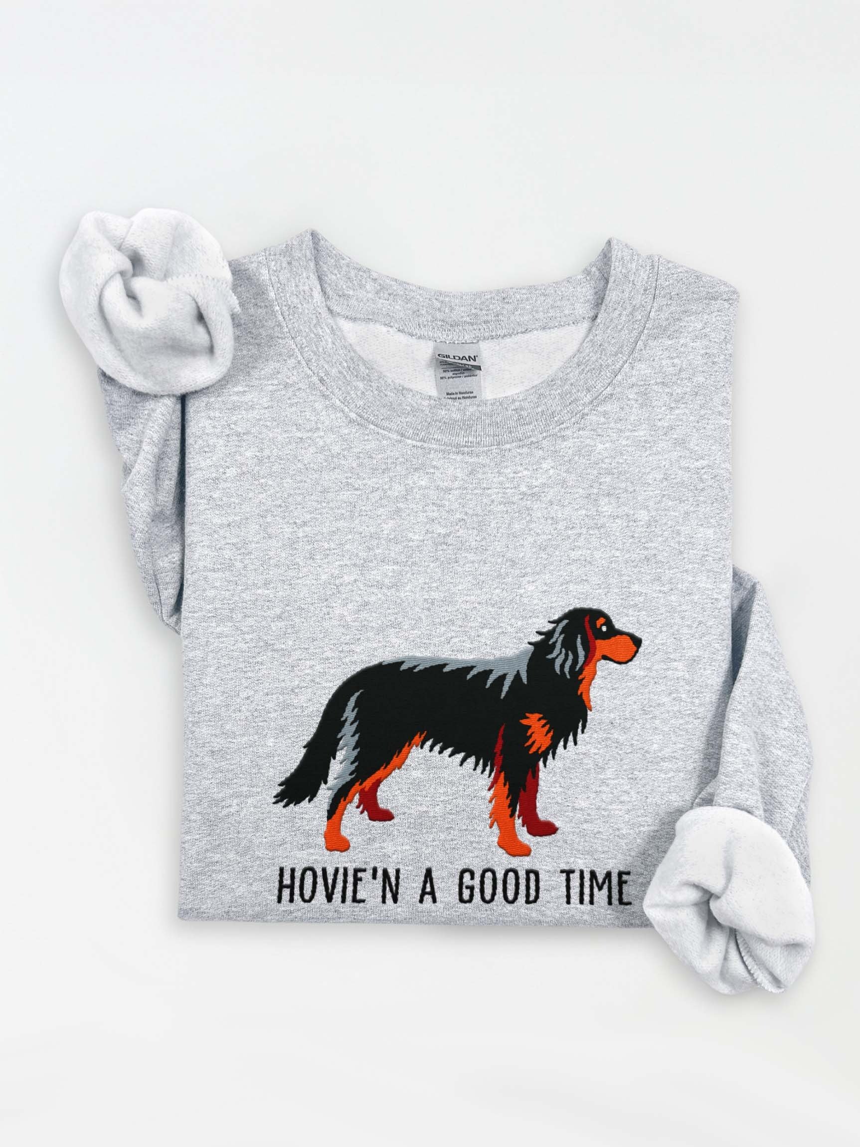 Hovie'n a Good Time Sweatshirt (Embroidered) of a Hovawart(Black & Tan) product image (1)