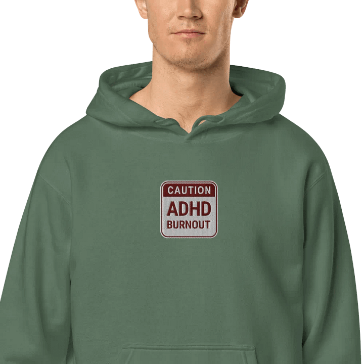 CAUTION: ADHD BURNOUT embroidered pigment hoodie (maroon design) product image (2)