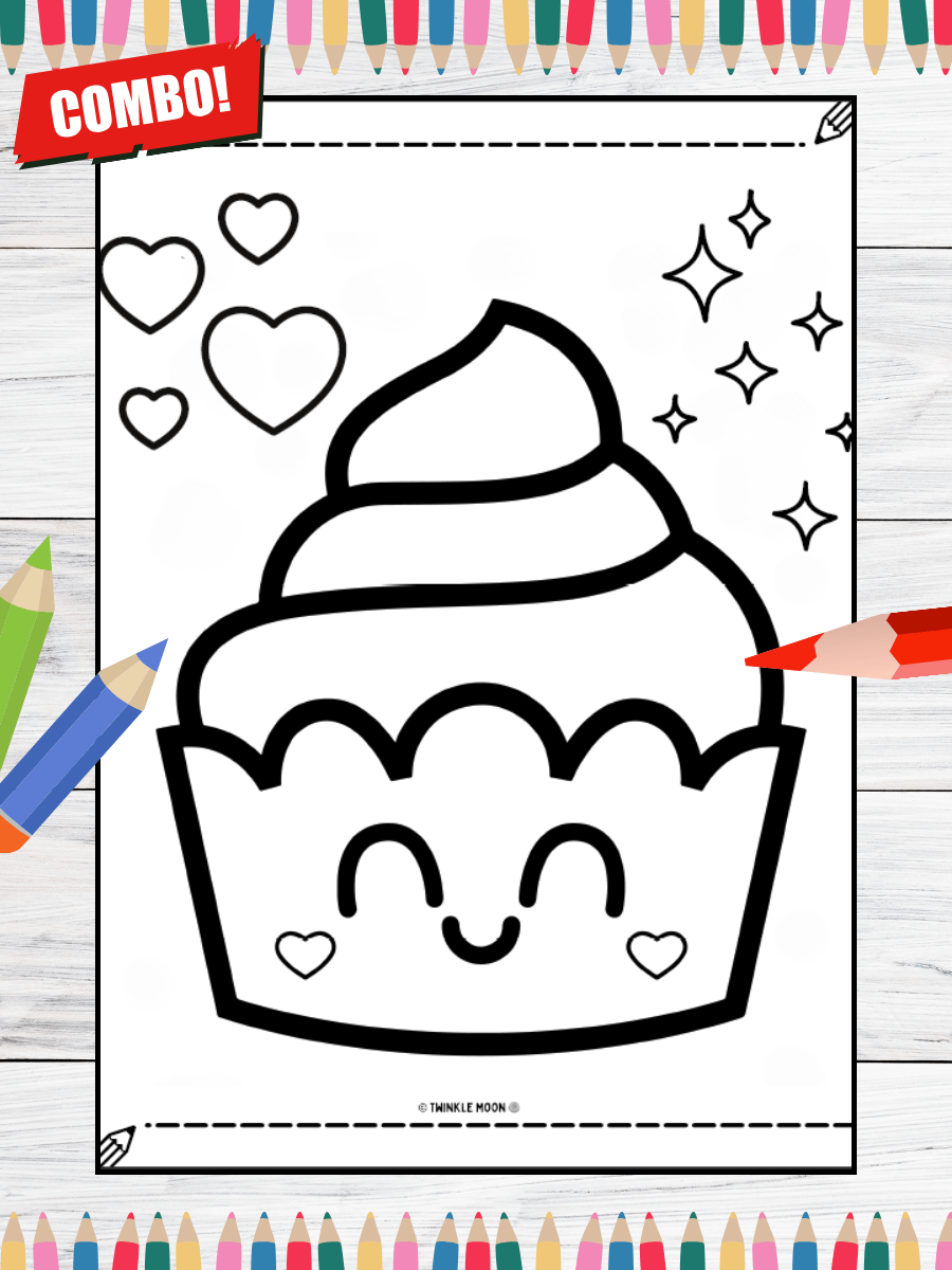 100 Cute Kawaii Food Coloring Pages#Combo (PDF Coloring Pages) product image (5)